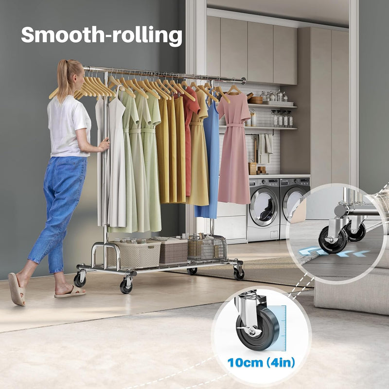 Rolling Coat Rack with 5 Drawers Mobile Closet