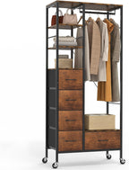 Rolling Coat Rack with 5 Drawers Mobile Closet