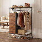 Rolling Coat Rack with 5 Drawers Mobile Closet