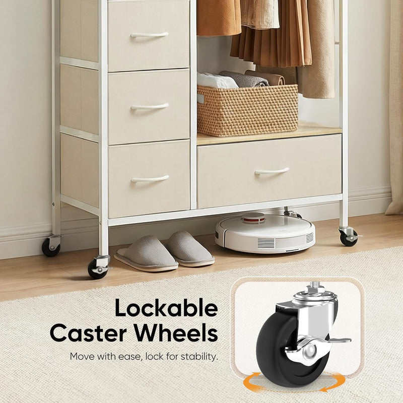 Rolling Coat Rack with 5 Drawers Mobile Closet