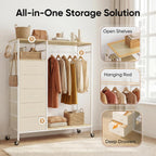 Rolling Coat Rack with 5 Drawers Mobile Closet