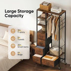 Rolling Coat Rack with 5 Drawers Mobile Closet