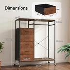Rolling Coat Rack with 5 Drawers Mobile Closet
