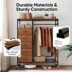Rolling Coat Rack with 5 Drawers Mobile Closet