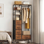 Rolling Coat Rack with 5 Drawers Mobile Closet