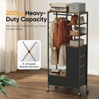 Rolling Coat Rack with 5 Drawers Mobile Closet