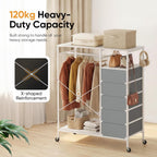 Rolling Coat Rack with 5 Drawers Mobile Closet