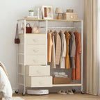 Rolling Coat Rack with 5 Drawers Mobile Closet