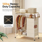 Rolling Coat Rack with 5 Drawers Mobile Closet
