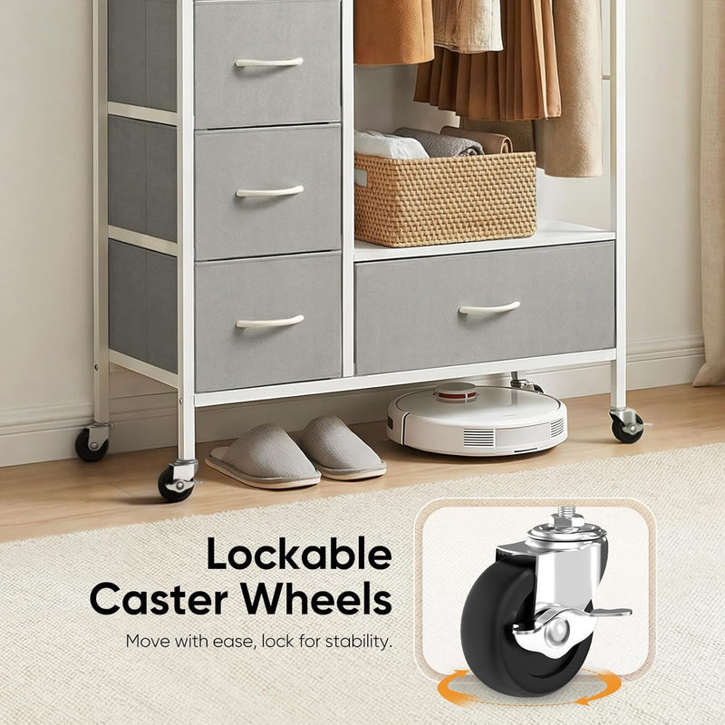 Rolling Coat Rack with 5 Drawers Mobile Closet