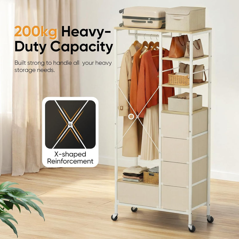 Rolling Coat Rack with 5 Drawers Mobile Closet