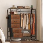 Rolling Coat Rack with 5 Drawers Mobile Closet