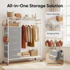 Rolling Coat Rack with 5 Drawers Mobile Closet