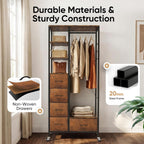 Rolling Coat Rack with 5 Drawers Mobile Closet