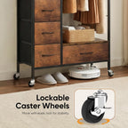 Rolling Coat Rack with 5 Drawers Mobile Closet