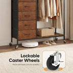 Rolling Coat Rack with 5 Drawers Mobile Closet
