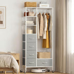 Rolling Coat Rack with 5 Drawers Mobile Wardrobe