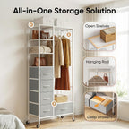 Rolling Coat Rack with 5 Drawers Mobile Wardrobe