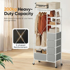 Rolling Coat Rack with 5 Drawers Mobile Wardrobe