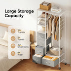 Rolling Coat Rack with 5 Drawers Mobile Wardrobe