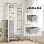 Rolling Coat Rack with 5 Drawers Mobile Wardrobe