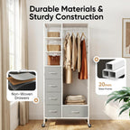 Rolling Coat Rack with 5 Drawers Mobile Wardrobe