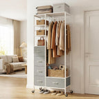 Rolling Coat Rack with 5 Drawers Mobile Wardrobe