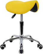 Rolling Saddle Stool PU Leather Swivel Adjustable