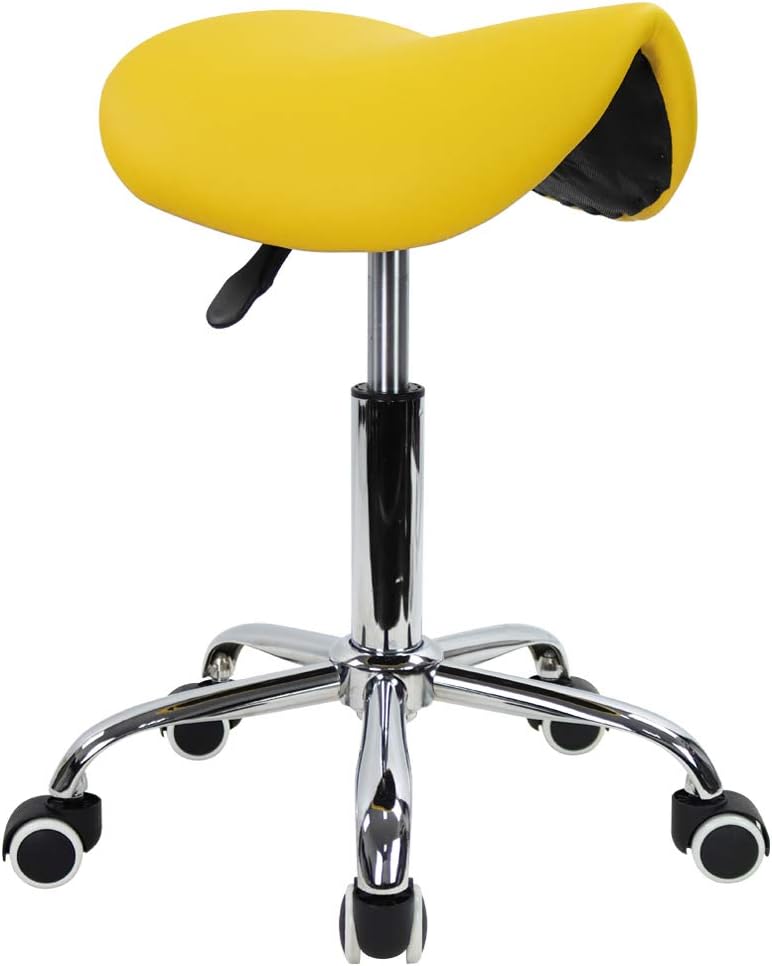 Rolling Saddle Stool PU Leather Swivel Adjustable
