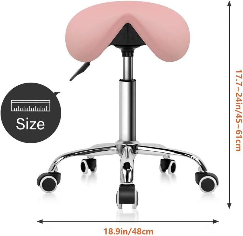 Rolling Saddle Stool PU Leather Swivel Adjustable
