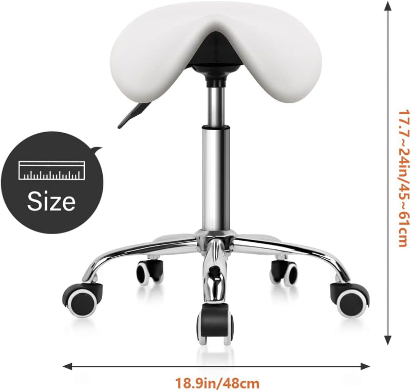 Rolling Saddle Stool PU Leather Swivel Adjustable