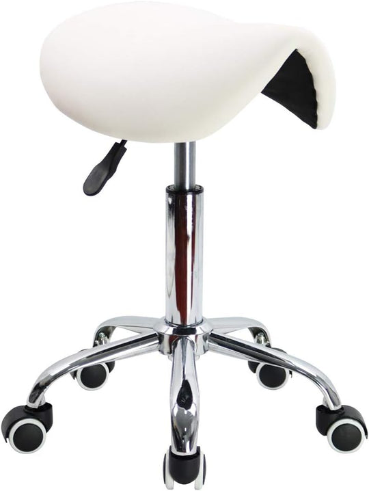 Rolling Saddle Stool PU Leather Swivel Adjustable