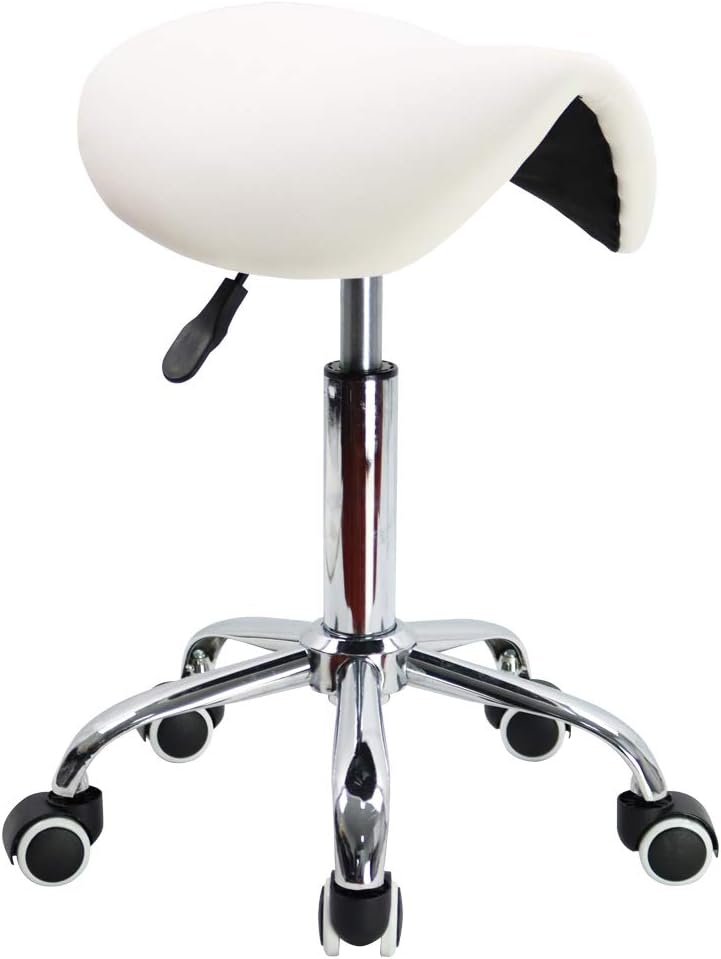 Rolling Saddle Stool PU Leather Swivel Adjustable