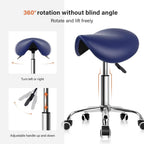 Rolling Saddle Stool PU Leather Swivel Adjustable