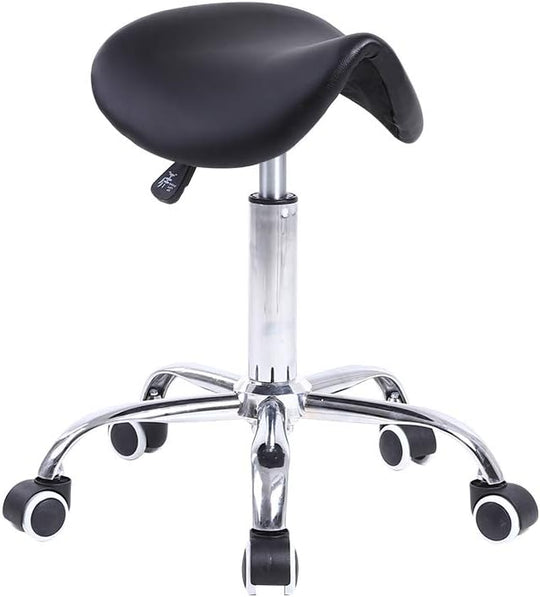 Rolling Saddle Stool PU Leather Swivel Adjustable