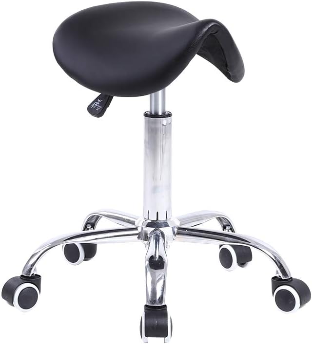 Rolling Saddle Stool PU Leather Swivel Adjustable