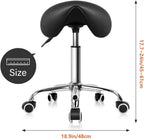Rolling Saddle Stool PU Leather Swivel Adjustable