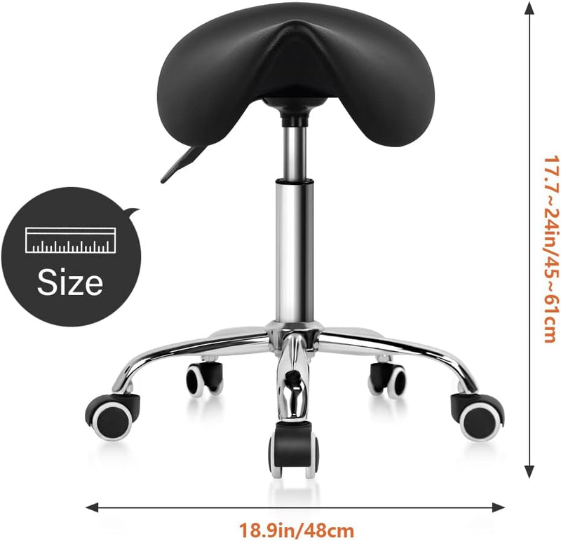 Rolling Saddle Stool PU Leather Swivel Adjustable