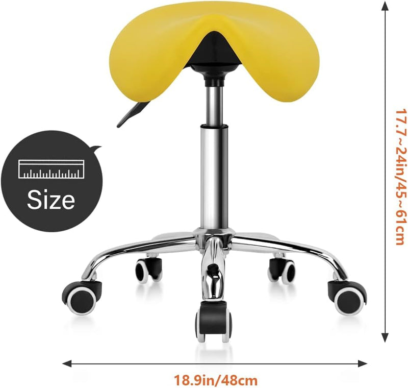 Rolling Saddle Stool PU Leather Swivel Adjustable