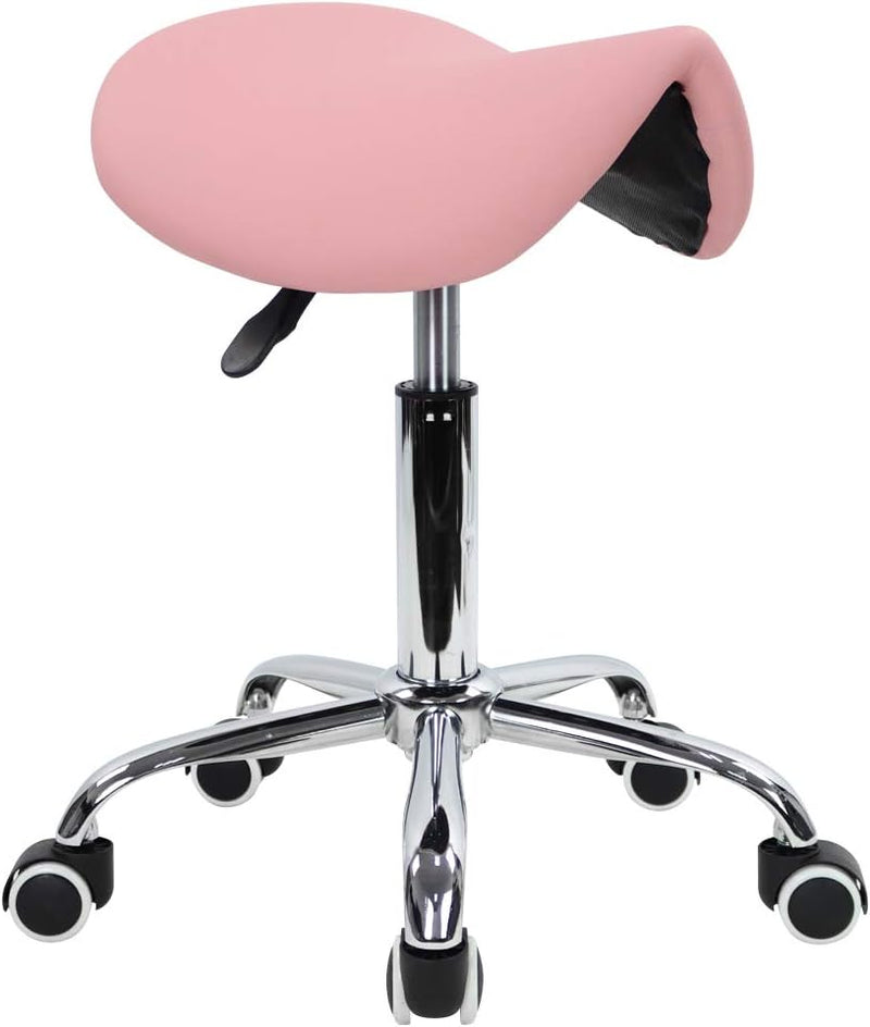 Rolling Saddle Stool PU Leather Swivel Adjustable