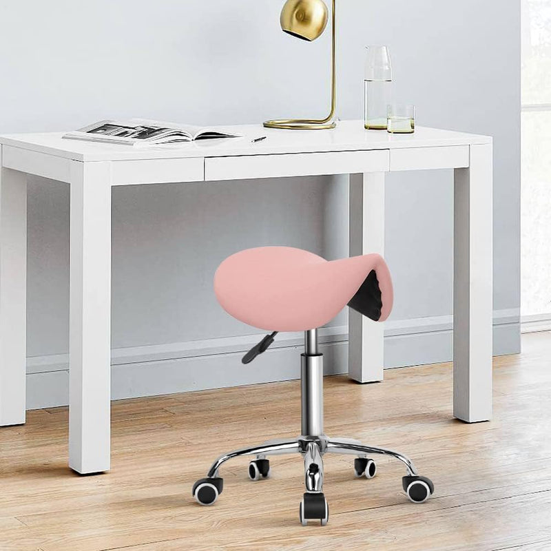Rolling Saddle Stool PU Leather Swivel Adjustable