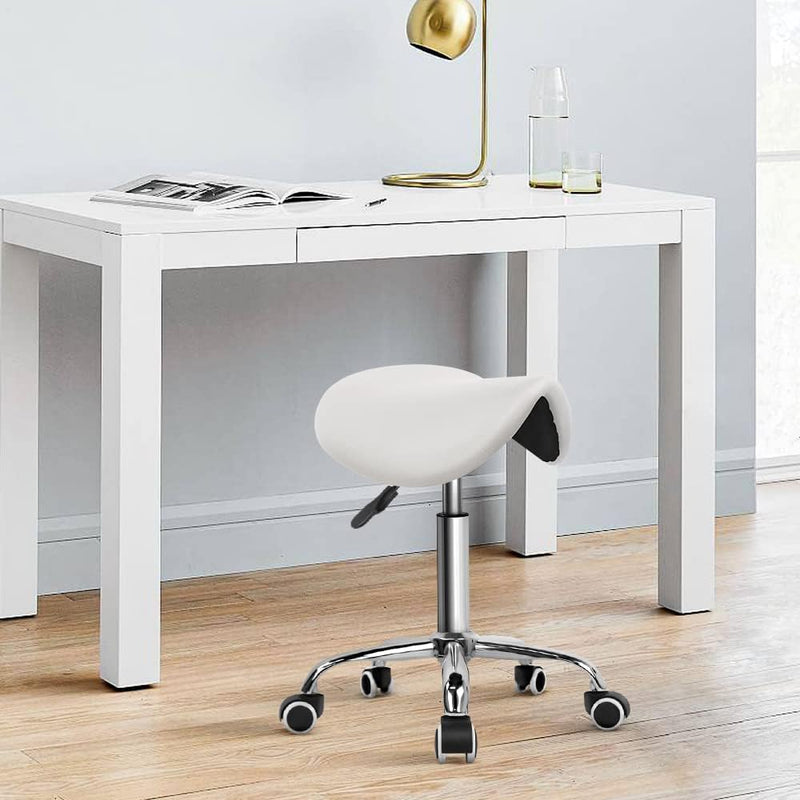 Rolling Saddle Stool PU Leather Swivel Adjustable