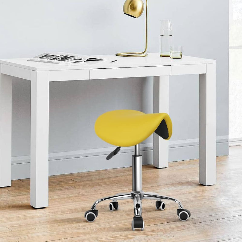 Rolling Saddle Stool PU Leather Swivel Adjustable