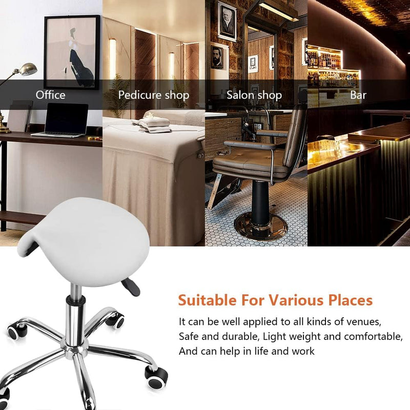Rolling Saddle Stool PU Leather Swivel Adjustable