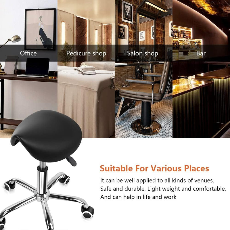 Rolling Saddle Stool PU Leather Swivel Adjustable