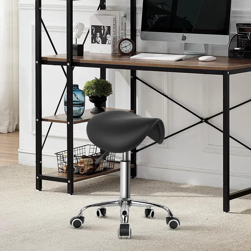 Rolling Saddle Stool PU Leather Swivel Adjustable