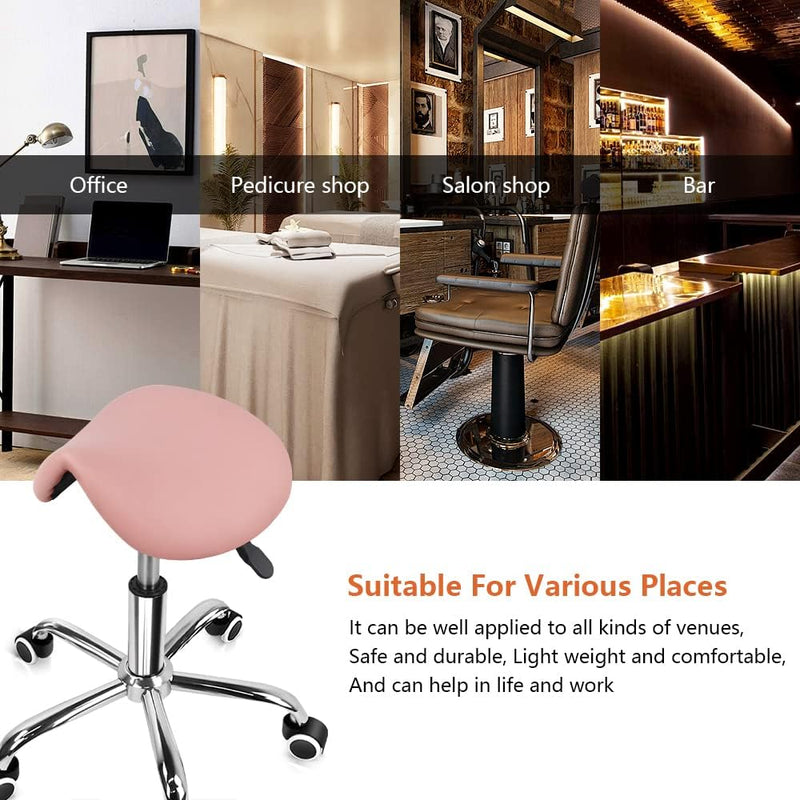 Rolling Saddle Stool PU Leather Swivel Adjustable