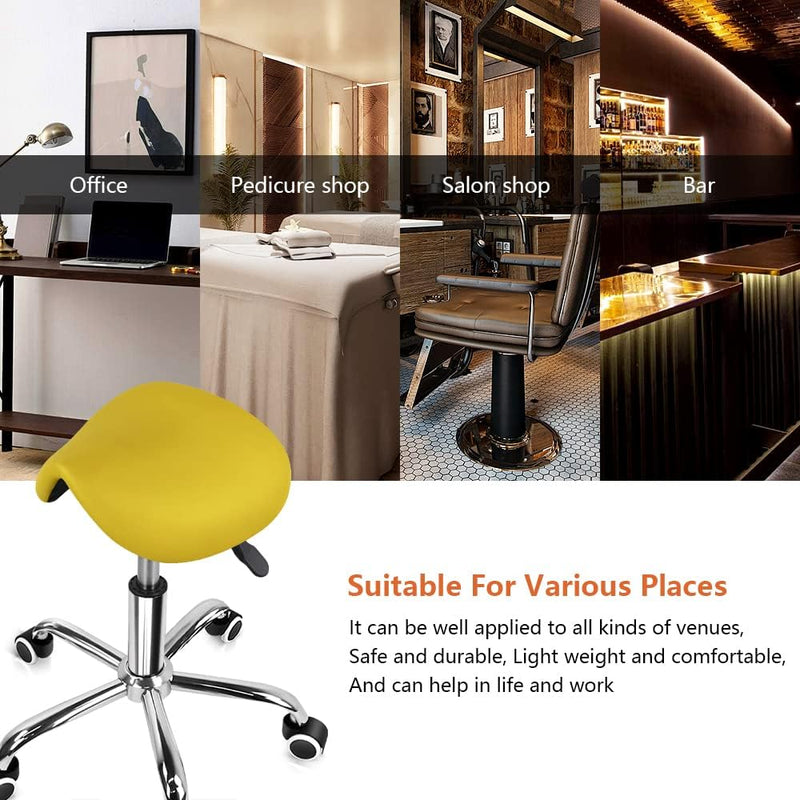 Rolling Saddle Stool PU Leather Swivel Adjustable