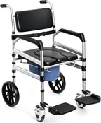 Rolling Shower Wheelchair 4-In-1 Commode Chair for Seniors