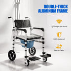 Rolling Shower Wheelchair 4-In-1 Commode Chair for Seniors
